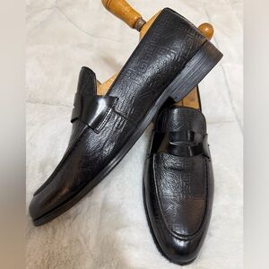 Versace Black Textured Slip-On Loafers